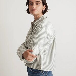 MADEWELL Signature Oxford Crop Button Down in Green Stripe